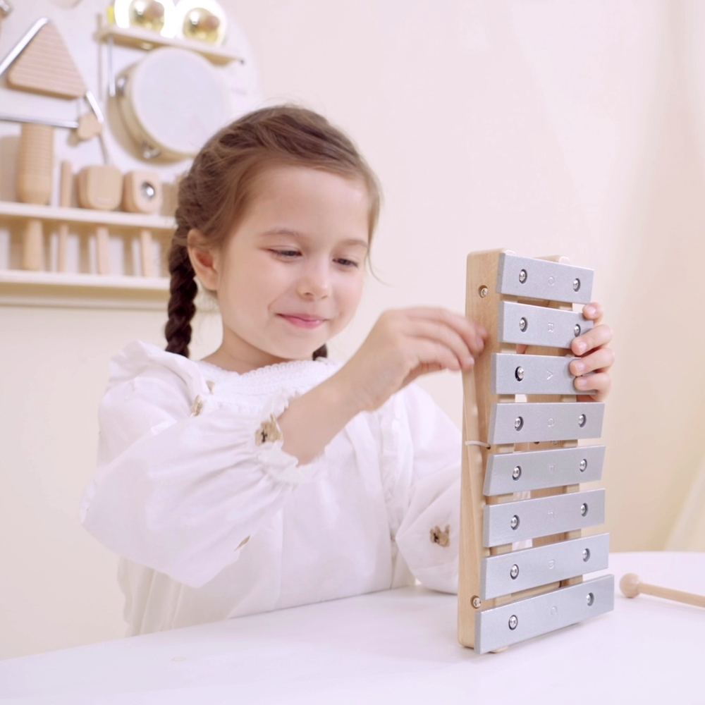 Medinių muzikos instrumentų rinkinys VIGA, sudarytas iš 12 mušamųjų instrumentų-Žaislai, Muzikiniai-e-vaikas