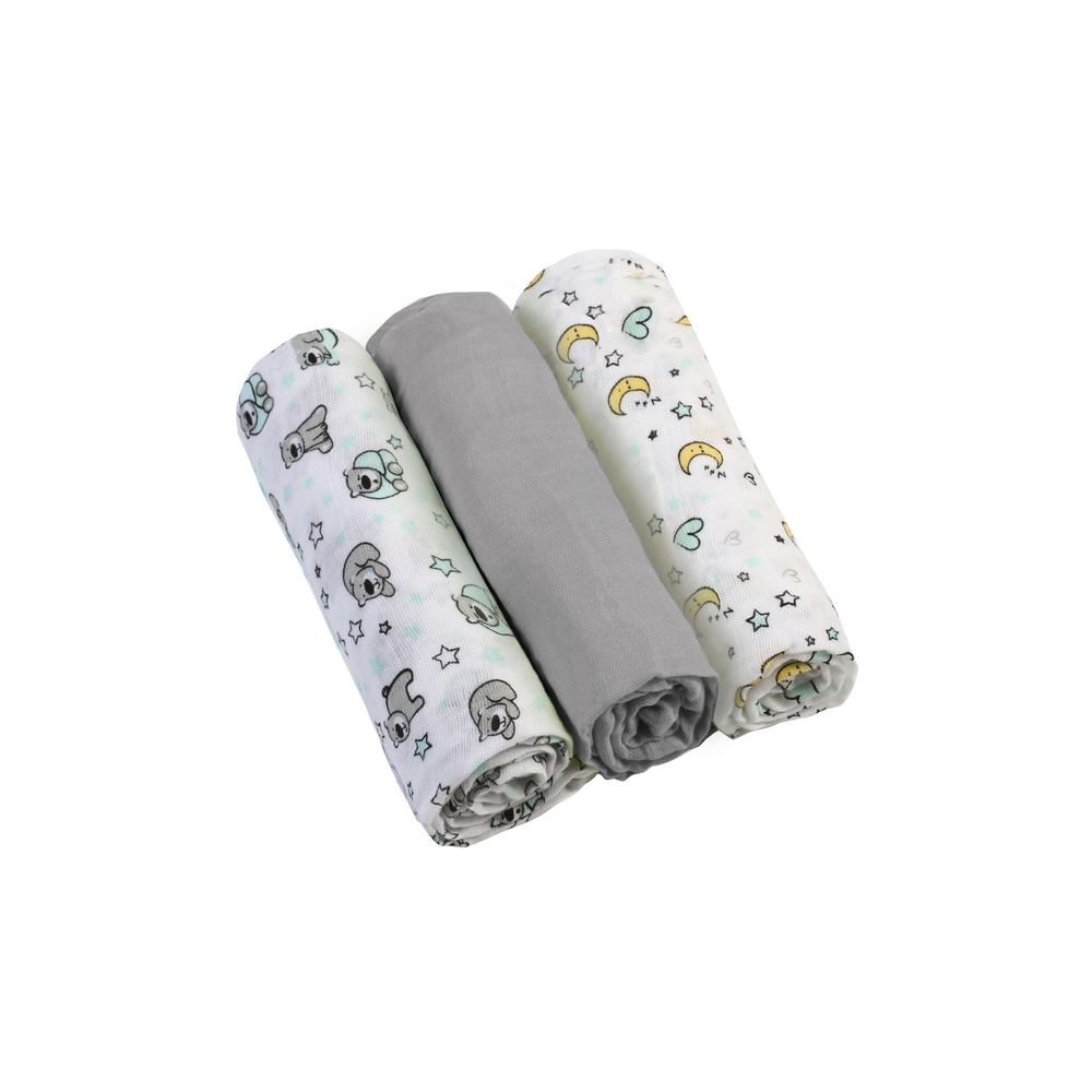 Medvilniniai vystyklai BabyOno 3vnt 348/01, pilka