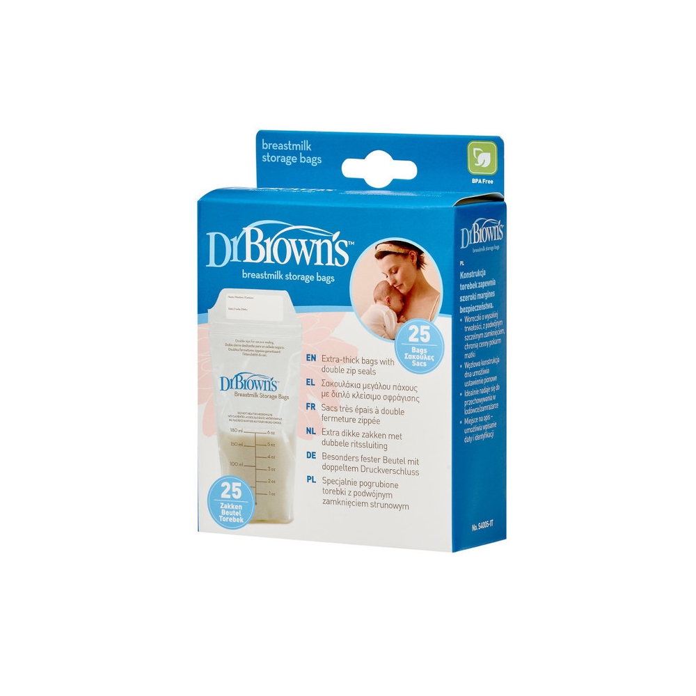 Maišeliai mamos pienui laikyti Dr.Brown's 180ml S4005 25vnt-Maitinimui, Indai, įrankiai, gertuvės, Indeliai pienui-e-vaikas