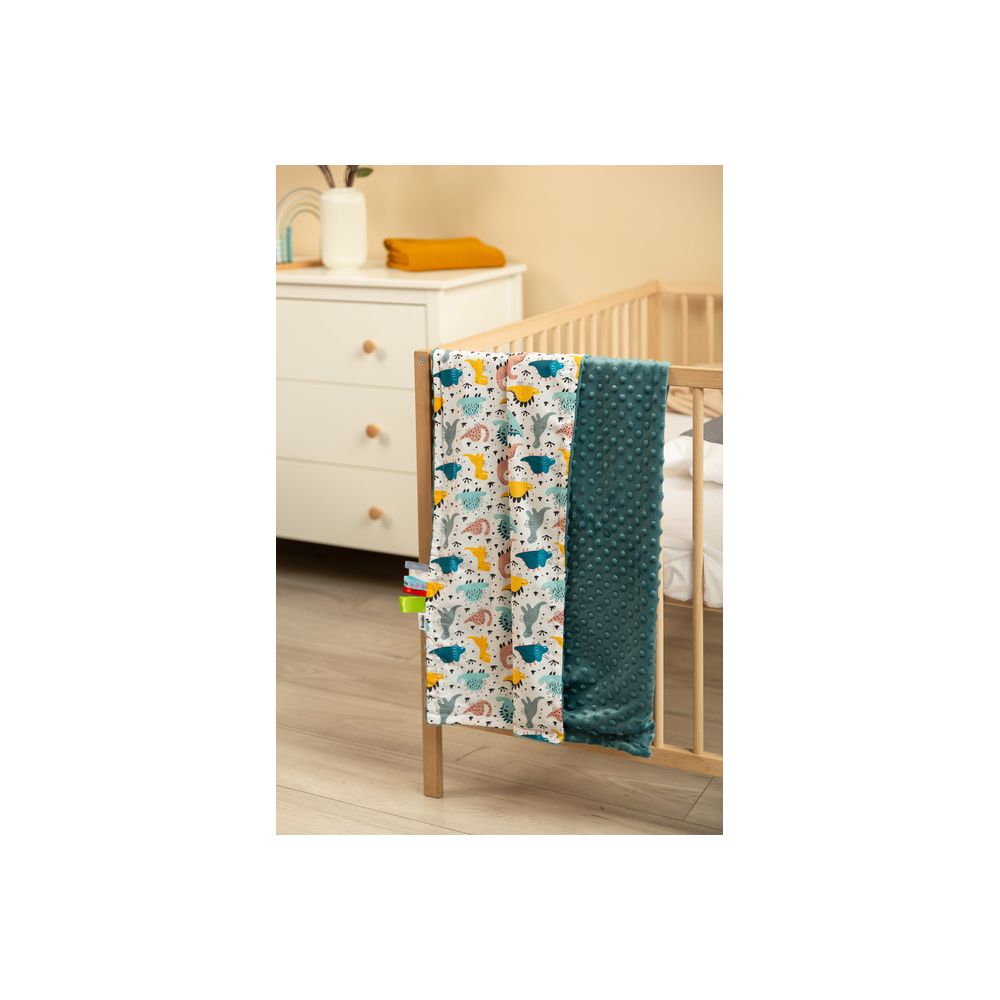 LEKKI KOCYK MINKY 75x100 SZMARAGDOWY DINOZAURY