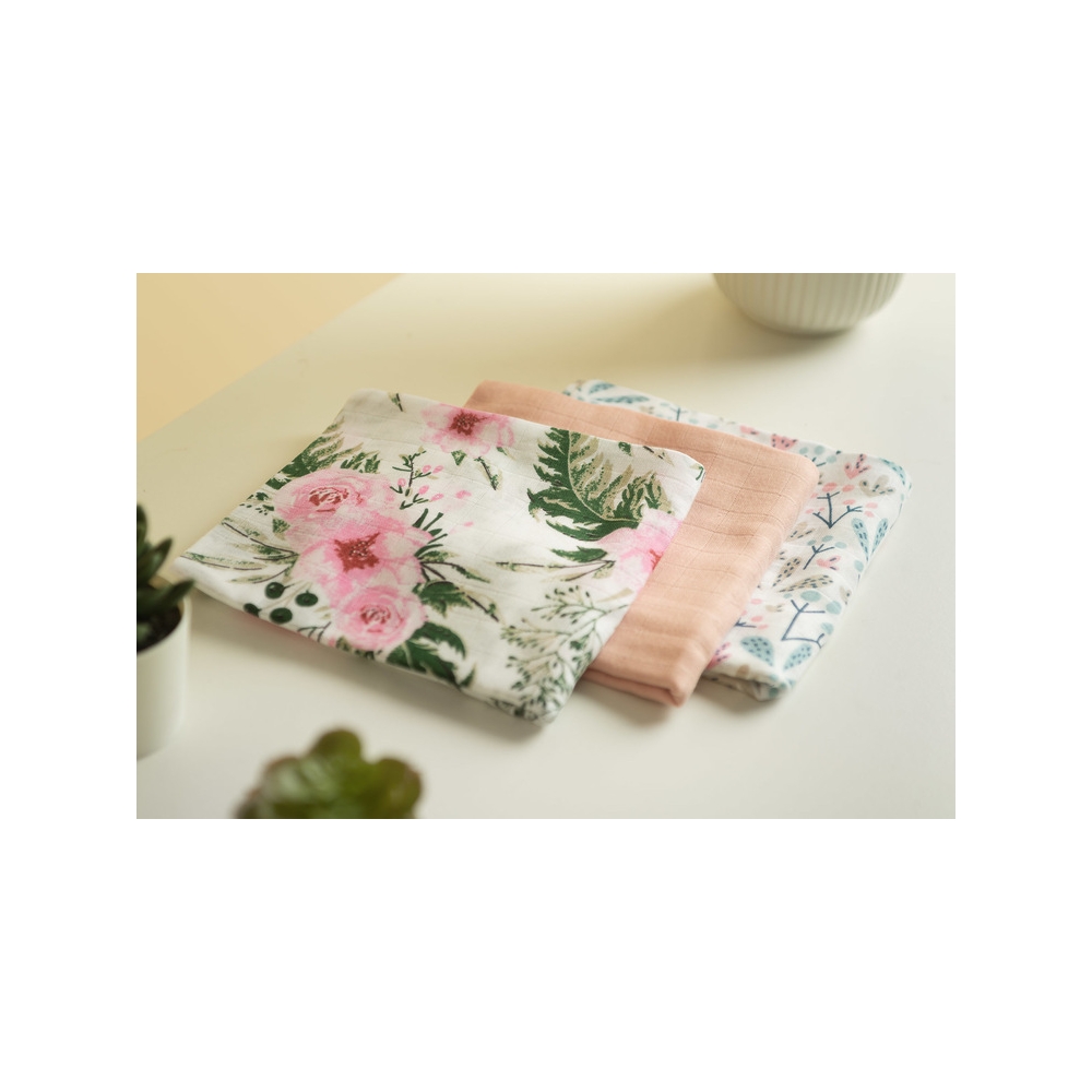 Muslino vystyklai Sensillo 70x80, ROSE, 3vnt-Priežiūrai, Vonios tekstilė, Vystyklai-e-vaikas