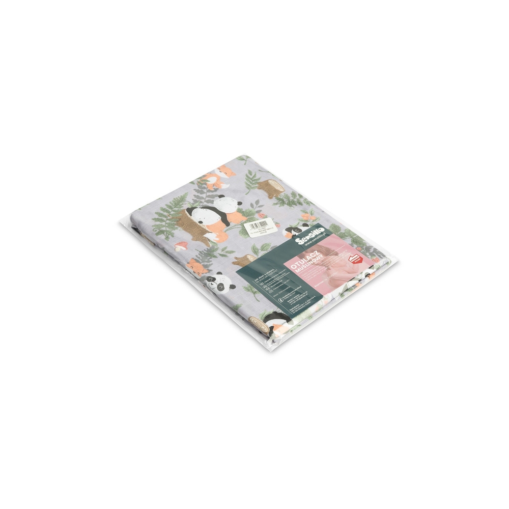 Muslino vystyklas Sensillo 120x120, Panda ir Lapė, 1vnt-Priežiūrai, Vonios tekstilė, Vystyklai-e-vaikas
