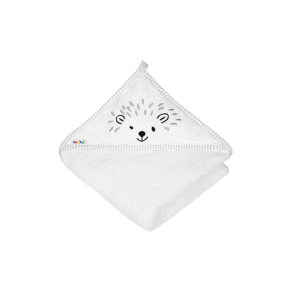Rankšluostis su gobtuvu Akuku Hedgehog 100x100, baltas A0661-Priežiūrai, Vonios tekstilė, Rankšluosčiai-e-vaikas
