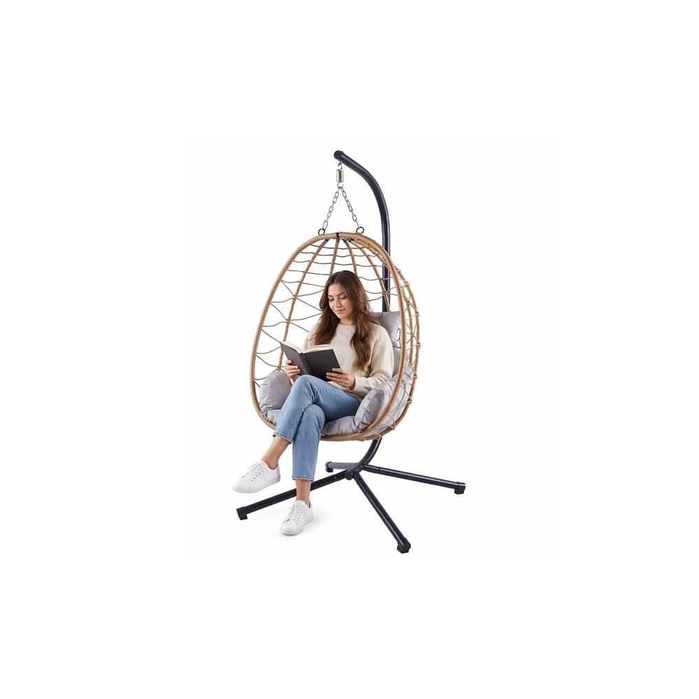 Fotel Wiszący Bujany Kokon Ogrodowy LEAN Poduszki Huśtawka Stelaż Brązowy