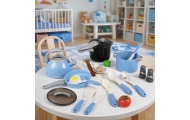 Zestaw Naczyń Kuchennych Garnki Patelnia Czajnik Akcesoria Niebieskie 32el.