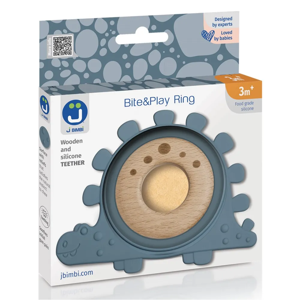 Teether Bite&Play ring wooden and silicone 3m+ dinosaur