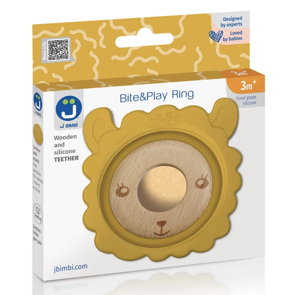 Teether Bite&Play ring wooden and silicone 3m+ lama