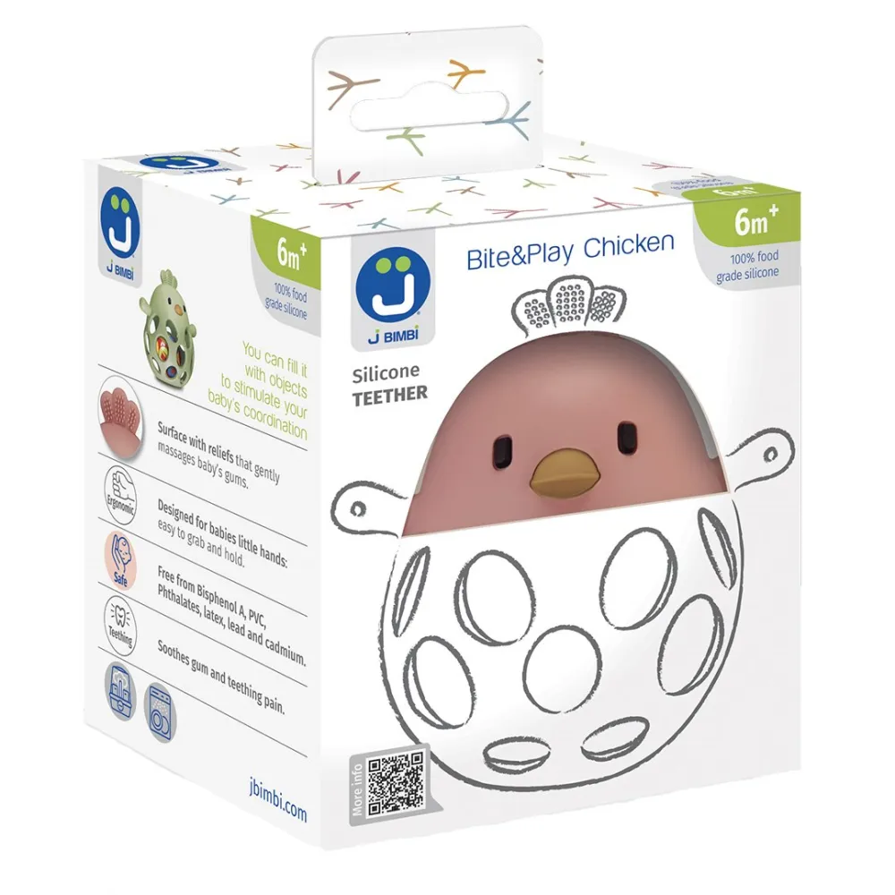 Teether Bite&Play chicken gum massager 6m+ strawberry