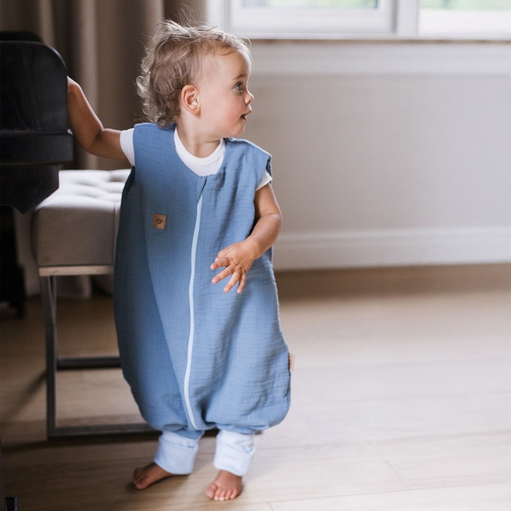 Sleeping bag with legs muslin 2,5 TOG Malaga 1-2y baby blue