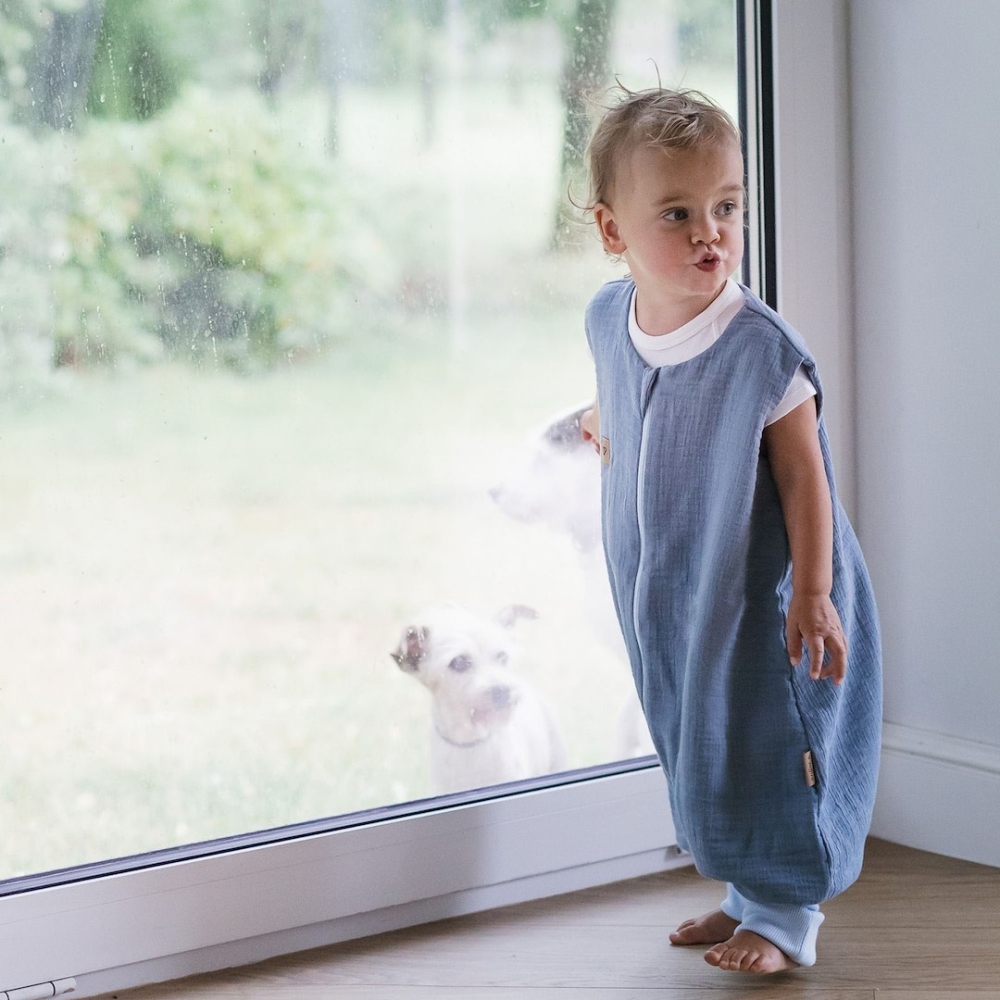 Sleeping bag with legs muslin 2,5 TOG Malaga 1-2y baby blue