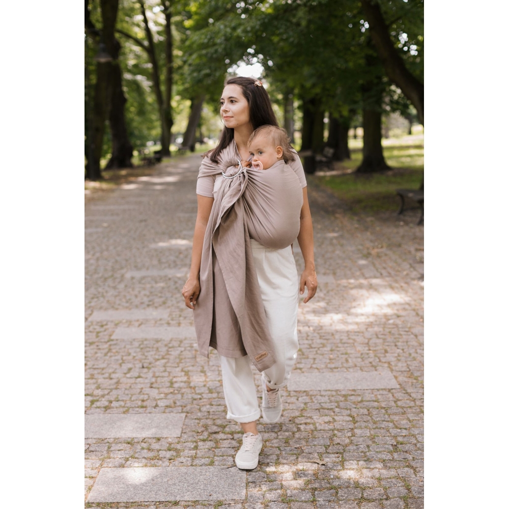 Kūdikių nešioklė su žiedu „HugMe Roma“, 70 x 195 cm, latte spalvos-Judėjimui, Kūdikių nešioklės-e-vaikas