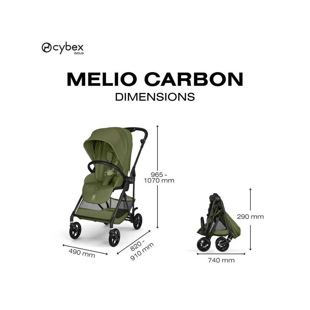 Sportinis vežimėlis Cybex Melio Carbon, Moss Green-Vaikiški vežimėliai, Sportiniai vežimėliai-e-vaikas