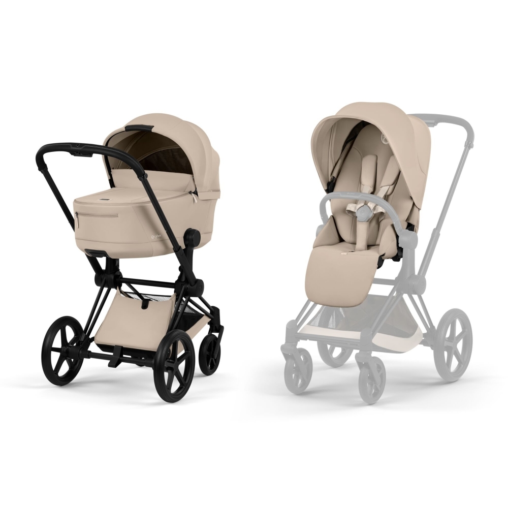 Universalus vežimėlis Cybex Priam Comfort Matt Black 2in1, Cozy Beige-Vaikiški vežimėliai, Universalūs vežimėliai-e-vaikas