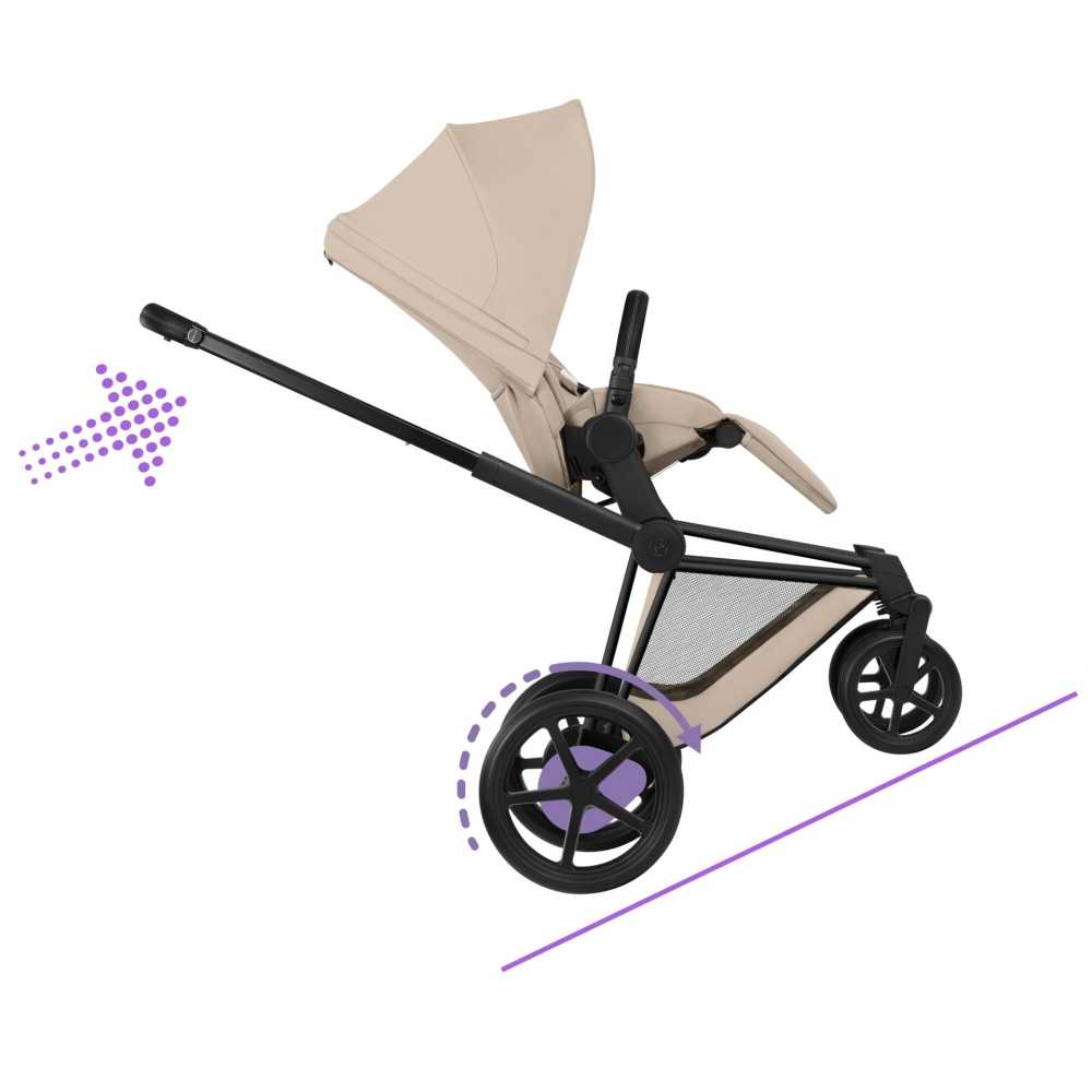 Universalus vežimėlis Cybex ePriam Comfort Matt Black 2in1, Cozy Beige-Vaikiški vežimėliai, Universalūs vežimėliai-e-vaikas