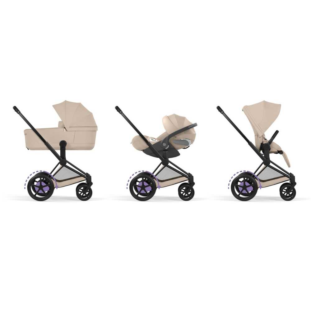 Universalus vežimėlis Cybex ePriam Comfort Matt Black 2in1, Cozy Beige-Vaikiški vežimėliai, Universalūs vežimėliai-e-vaikas