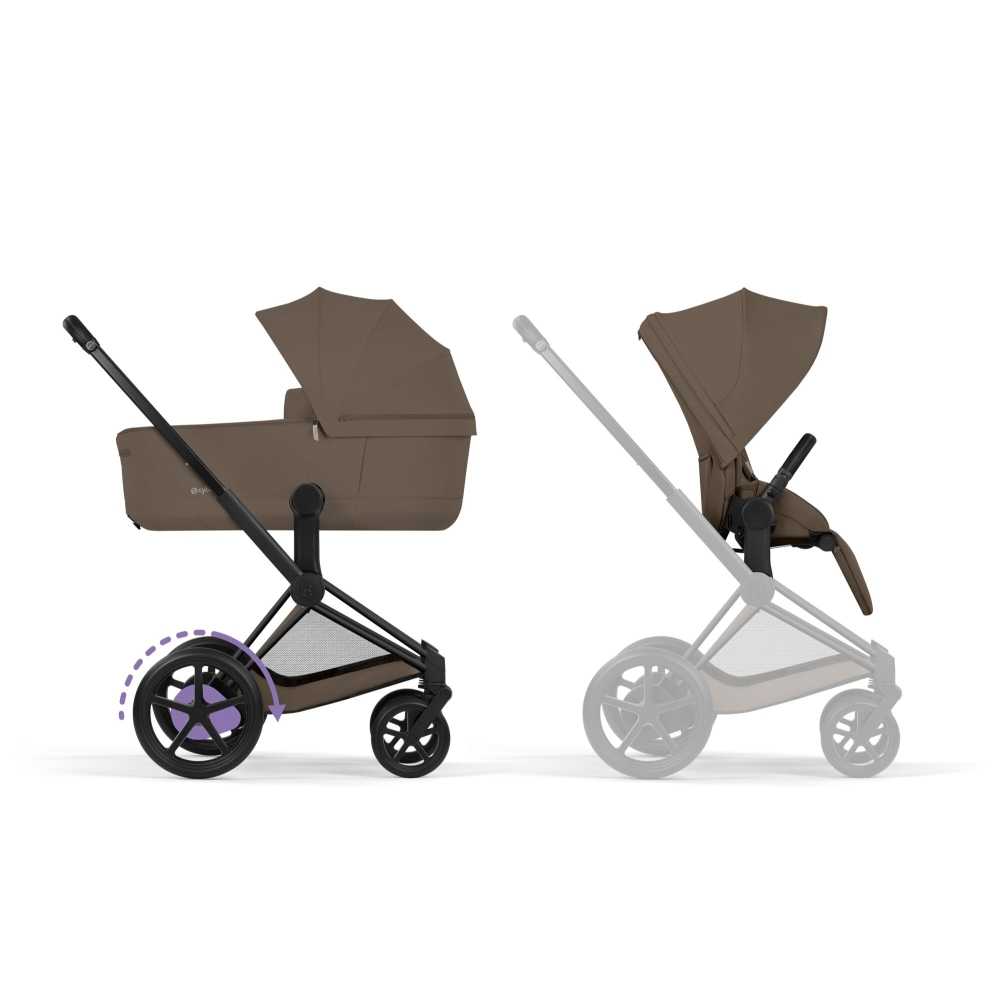 Universalus vežimėlis Cybex ePriam Comfort Matt Black 2in1, Coconut Brown-Vaikiški vežimėliai, Universalūs vežimėliai-e-vaikas