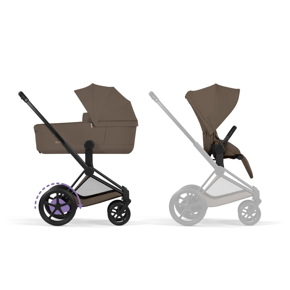 Universalus vežimėlis Cybex ePriam Comfort Matt Black 2in1, Coconut Brown-Vaikiški vežimėliai, Universalūs vežimėliai-e-vaikas