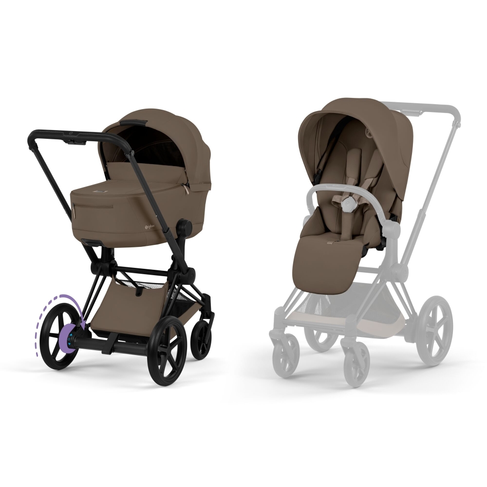 Universalus vežimėlis Cybex ePriam Comfort Matt Black 2in1, Coconut Brown-Vaikiški vežimėliai, Universalūs vežimėliai-e-vaikas