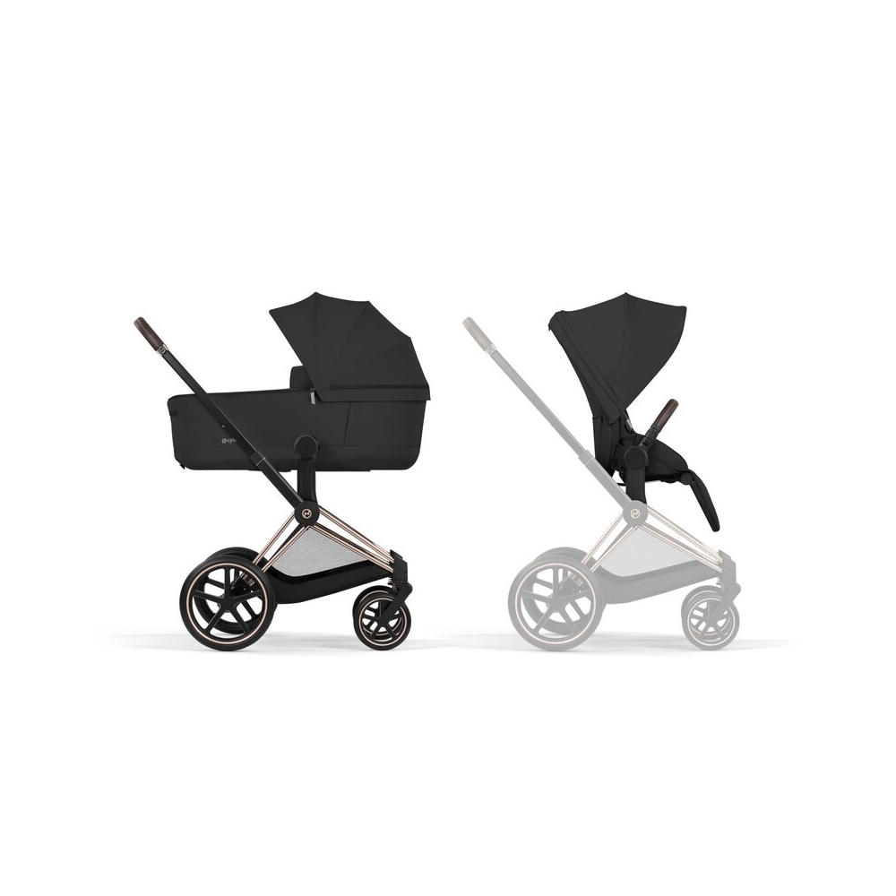 Universalus vežimėlis Cybex ePriam Comfort Rosegold 2in1, Sepia Black-Vaikiški vežimėliai, Universalūs vežimėliai-e-vaikas