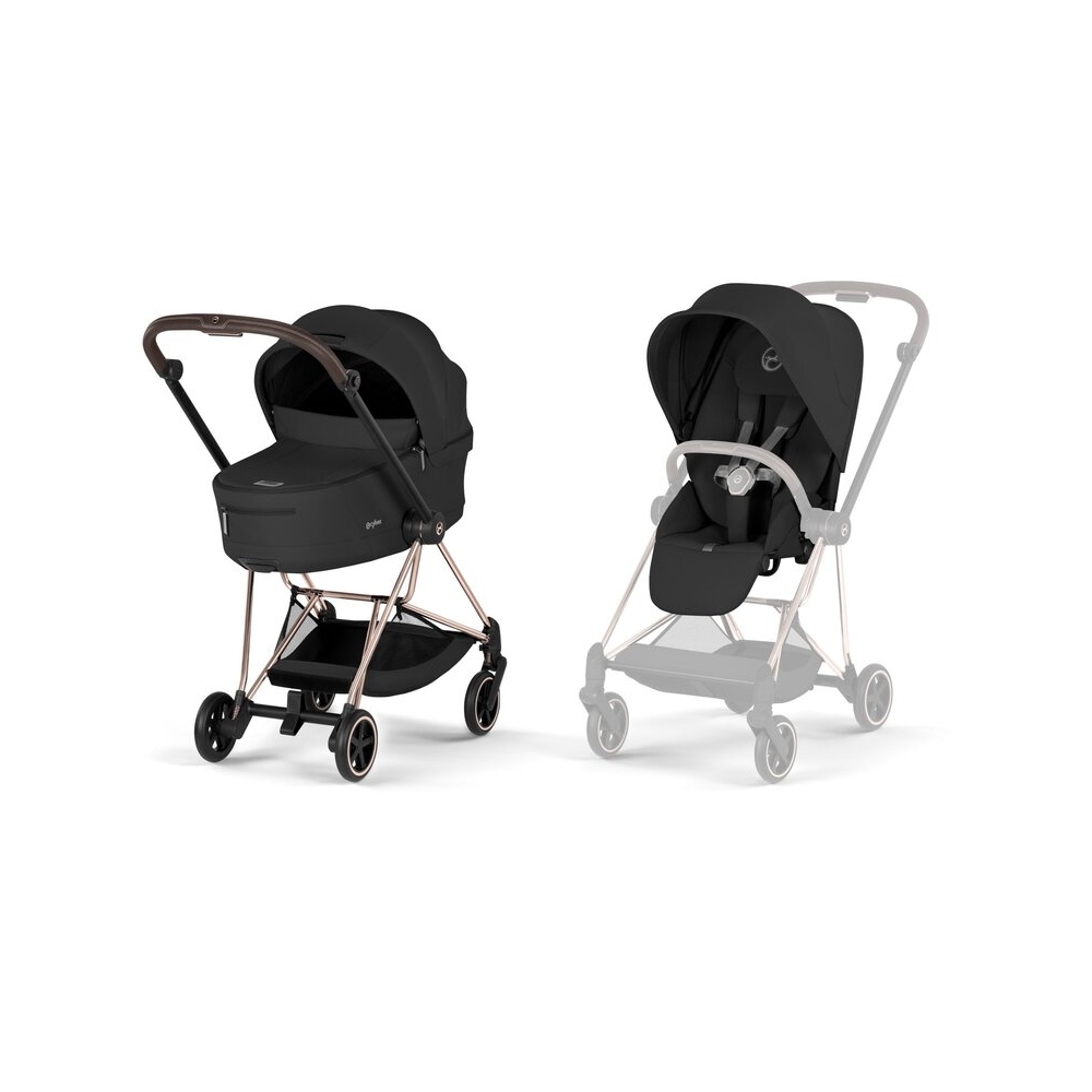 Universalus vežimėlis Cybex MIOS Comfort Rosegold 2in1, Sepia Black-Vaikiški vežimėliai, Universalūs vežimėliai-e-vaikas