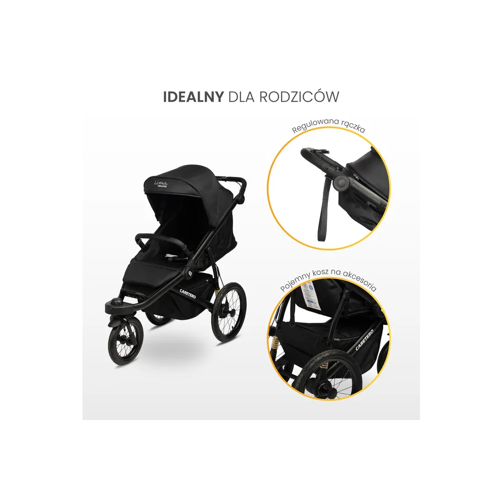 Sportinis vežimėlis Caretero Lima Deluxe, Black-Vaikiški vežimėliai, Sportiniai vežimėliai, Vežimėliai bėgimui-e-vaikas