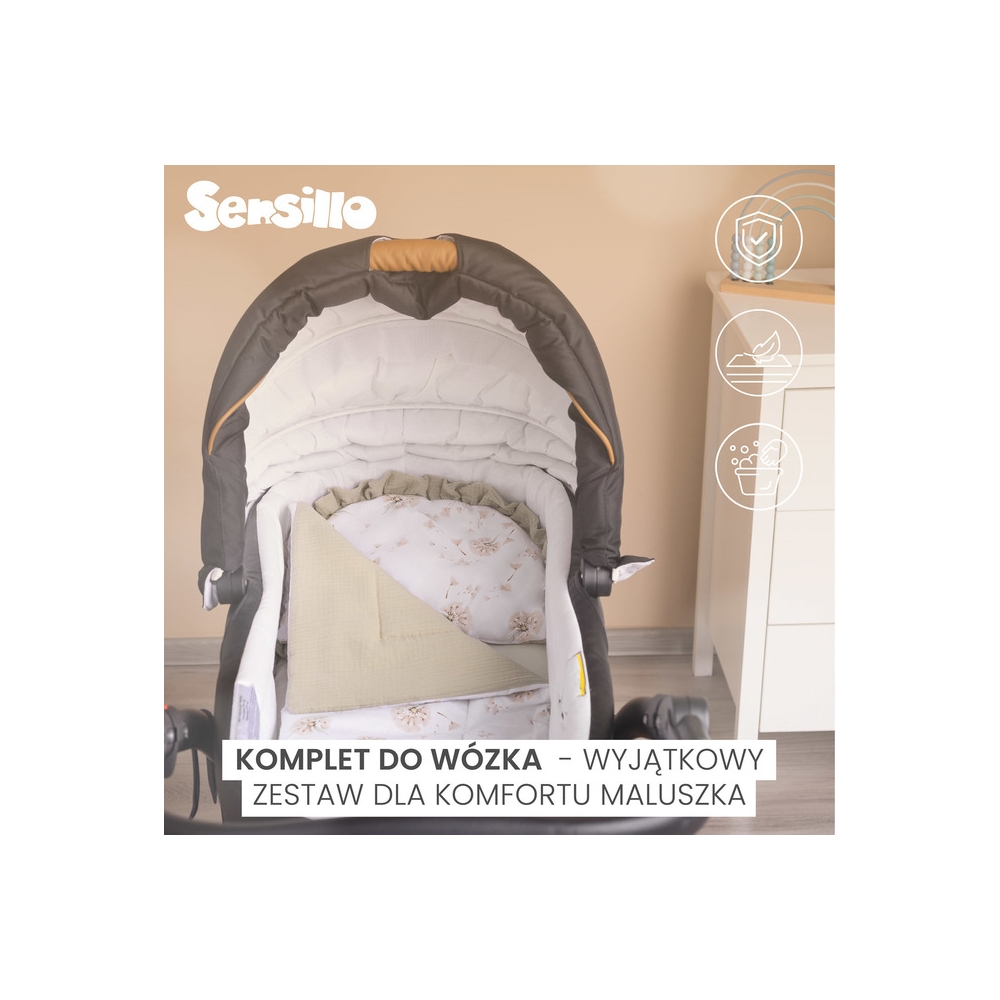 KOMPLET DO WÓZKA MUŚLIN TEDDY SZARY