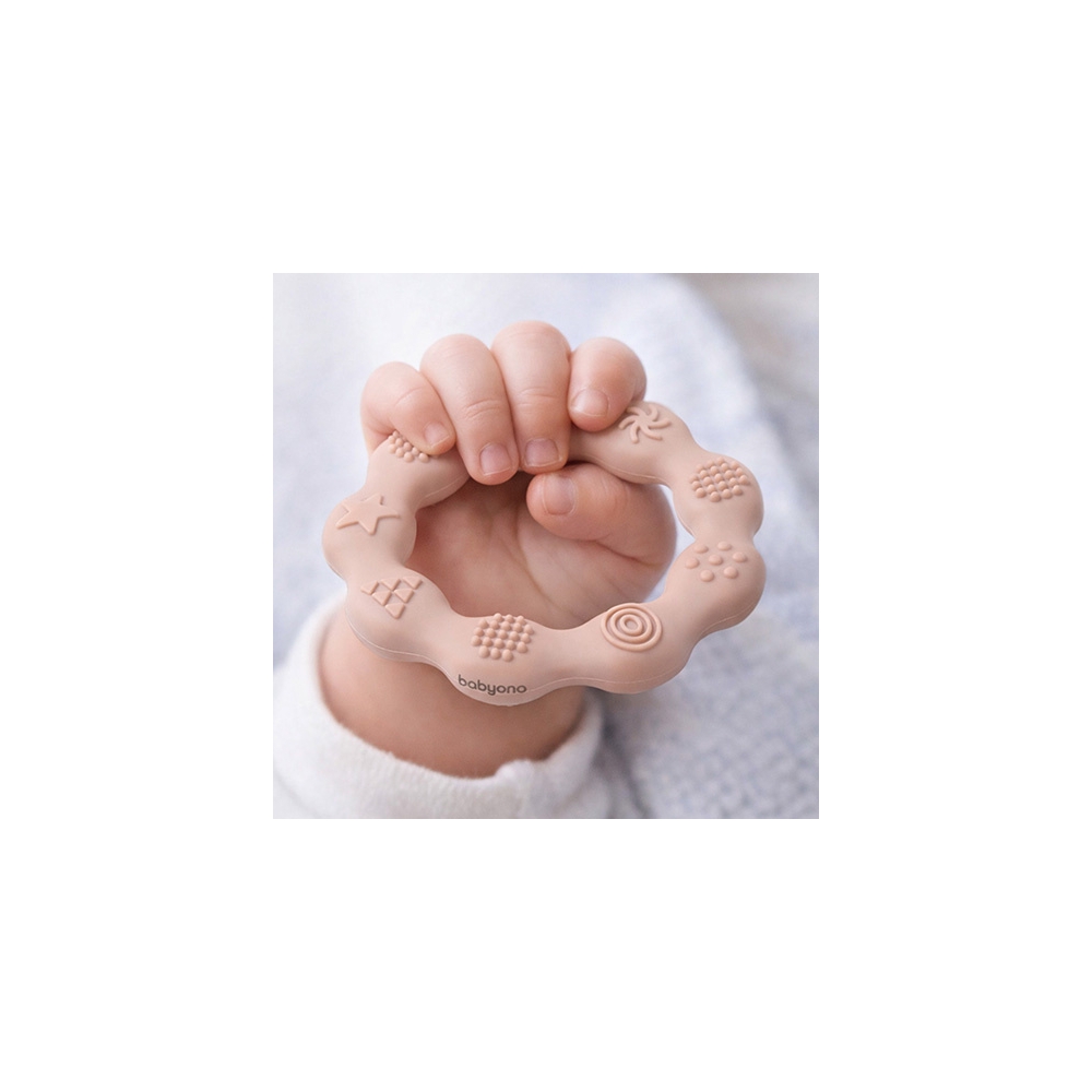 825/04 Silikoninis kramtukas „Ring“, smėlio spalvos-Žaislai, Kūdikiams, Barškučiai, kramtukai-e-vaikas