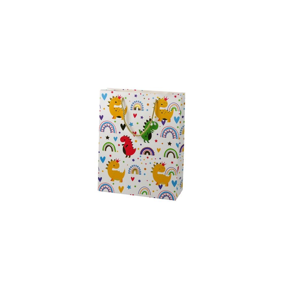 Torba Prezentowa Kolorowe Dinozaury Tęcza 32 cm x 26 cm x 10 cm