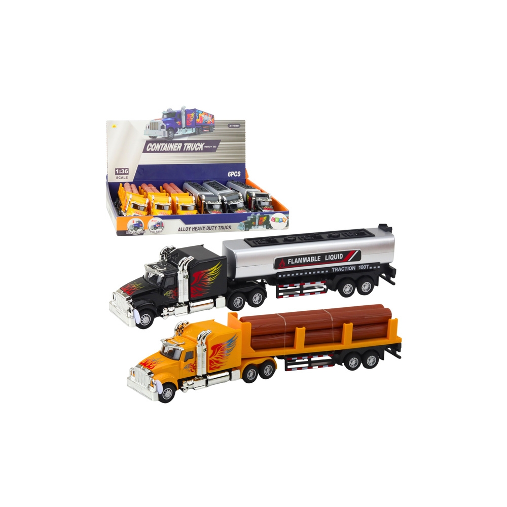 Ciężarówka Cysterna Transport Drewna Napęd Pull-Back Światła Dźwięki 1:36