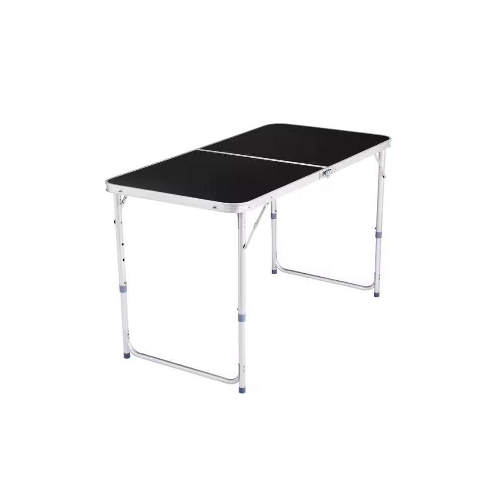 Sulankstomas, reguliuojamas, juodos spalvos aliuminis kelioninis ir kempingo stalas, 120 x 60 cm-Namai, laisvalaikis, turizmas, 