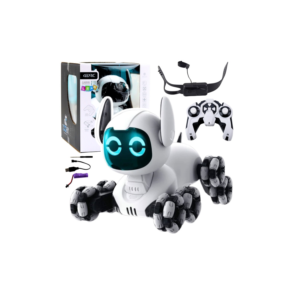 Robot Pies TOOBY Zdalnie Sterowany RC 360° Światła Dźwięki Biało-Czarny