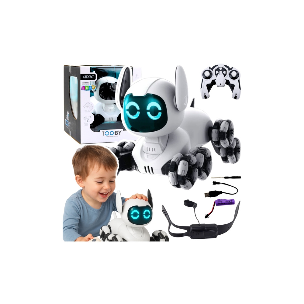 Robot Pies TOOBY Zdalnie Sterowany RC 360° Światła Dźwięki Biało-Czarny