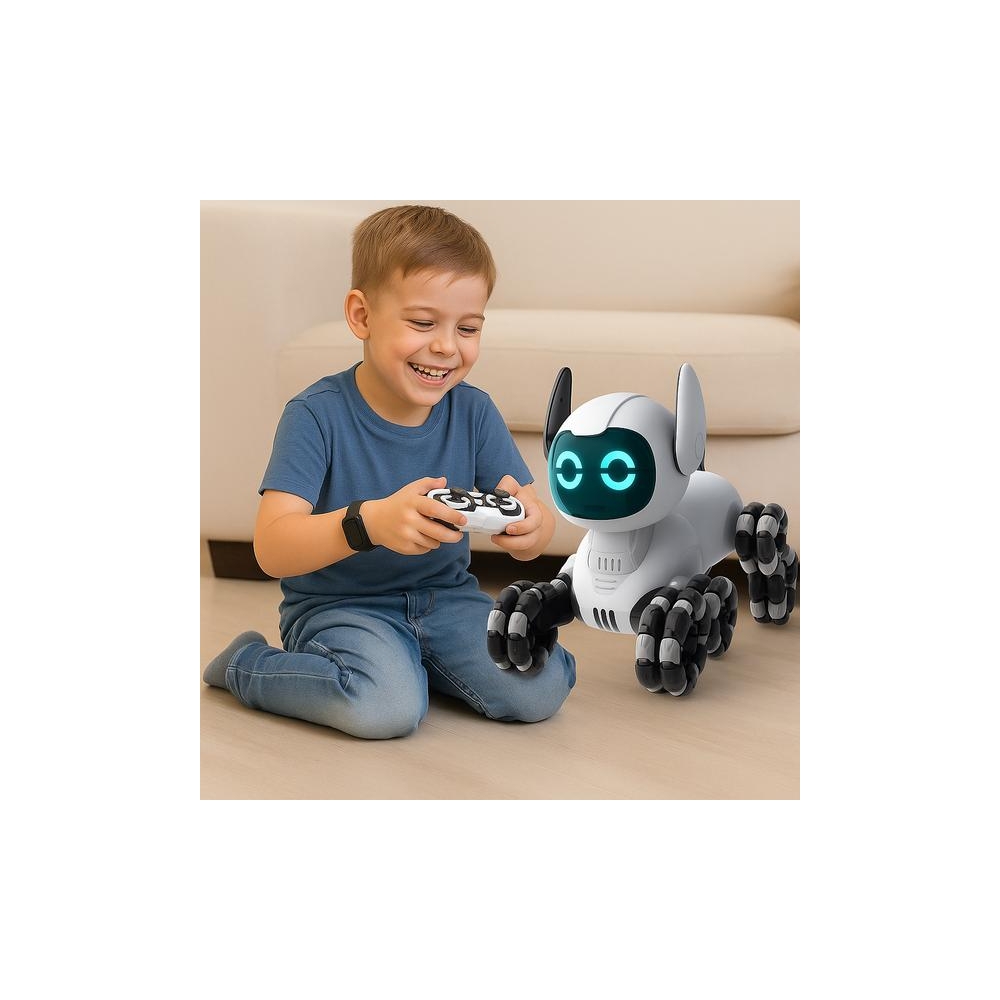 Robot Pies TOOBY Zdalnie Sterowany RC 360° Światła Dźwięki Biało-Czarny