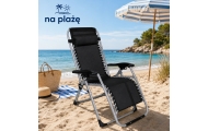 Leżak Ogrodowy Plażowy Składany Ze Stolikiem Zagłówek Stalowy Antarcyt