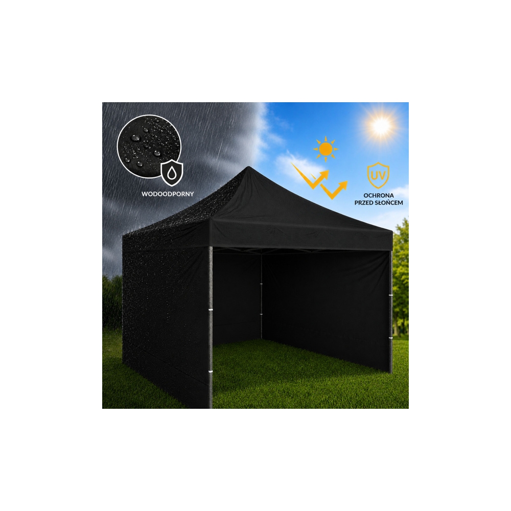 Namiot Ogrodowy Ekspresowy Pawilon Handlowy Cateringowy Czarny 3x3M