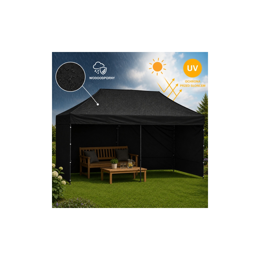 Namiot Ekspresowy Ogrodowy Cateringowy Pawilon Handlowy Czarny 3x6 M