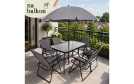 Zestaw Meble Ogrodowe Stół Krzesła Metalowe Parasol Na Balkon Taras Ogród