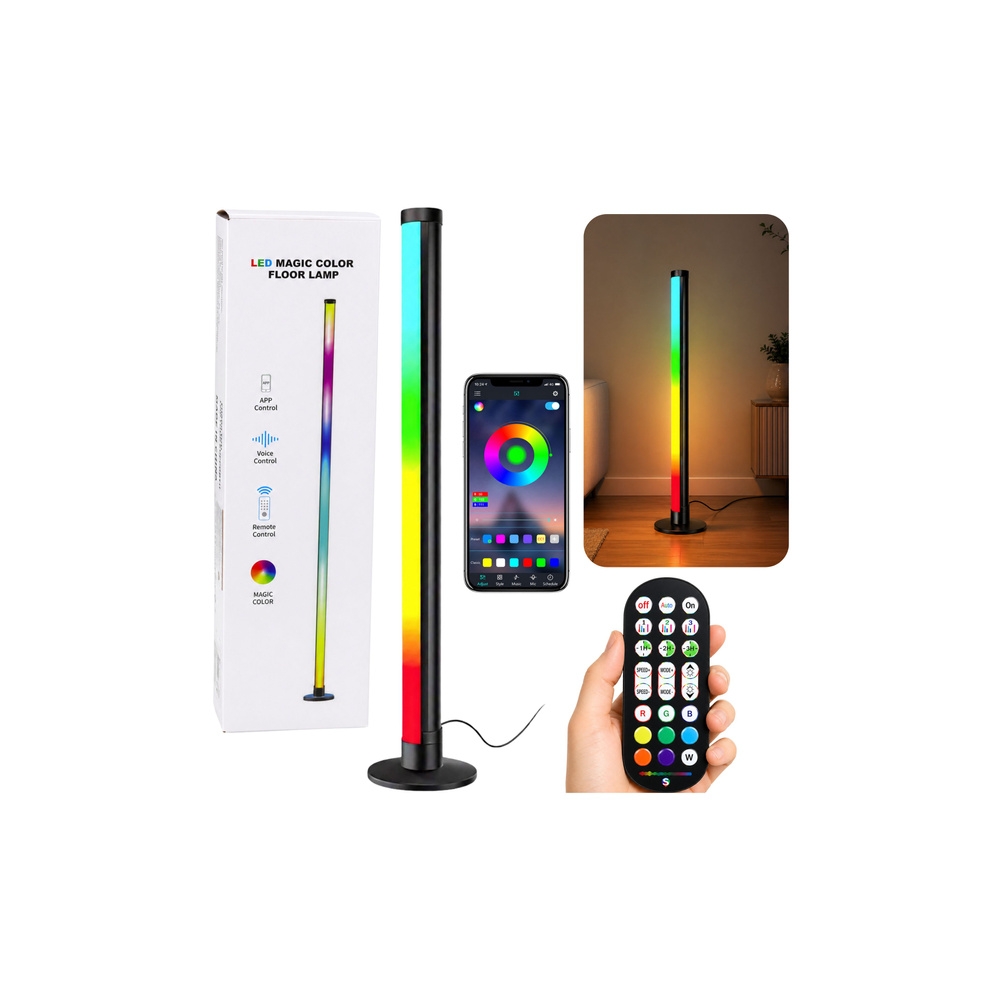 Lampa Podłogowa LED Narożna Stojąca RGB Tryb Muzyczny Aplikacja Pilot 90cm