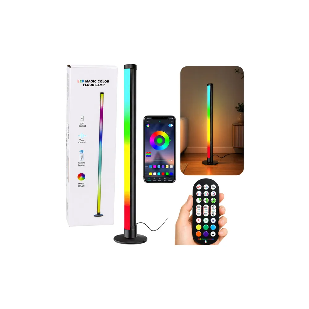 RGB kampinis stovas LED šviestuvas su muzikos režimu, valdomas per programėlę ir nuotolinio valdymo pultą, 90 cm-Namai, laisvala