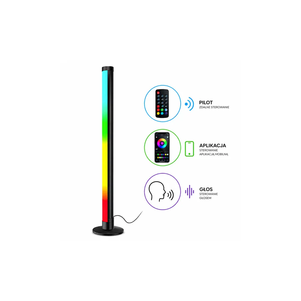 RGB kampinis stovas LED šviestuvas su muzikos režimu, valdomas per programėlę ir nuotolinio valdymo pultą, 90 cm-Namai, laisvala