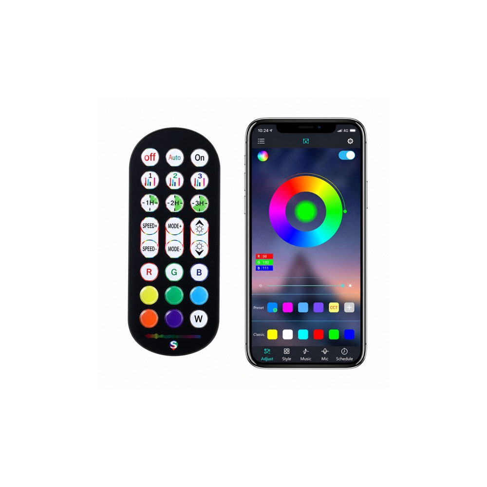 RGB kampinis stovas LED šviestuvas su muzikos režimu, valdomas per programėlę ir nuotolinio valdymo pultą, 90 cm-Namai, laisvala
