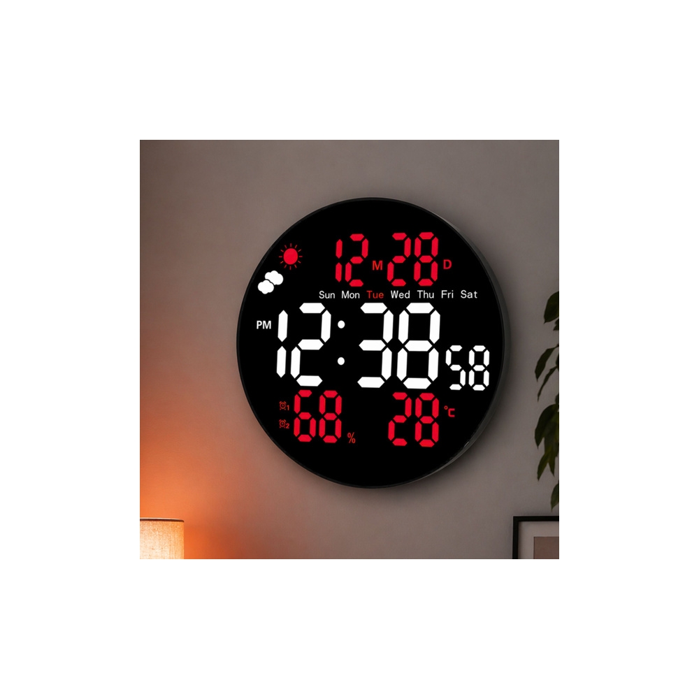 Zegar Ścienny Cyfrowy LED Data Temperatura Wilgotność Alarm Pilot 25 cm