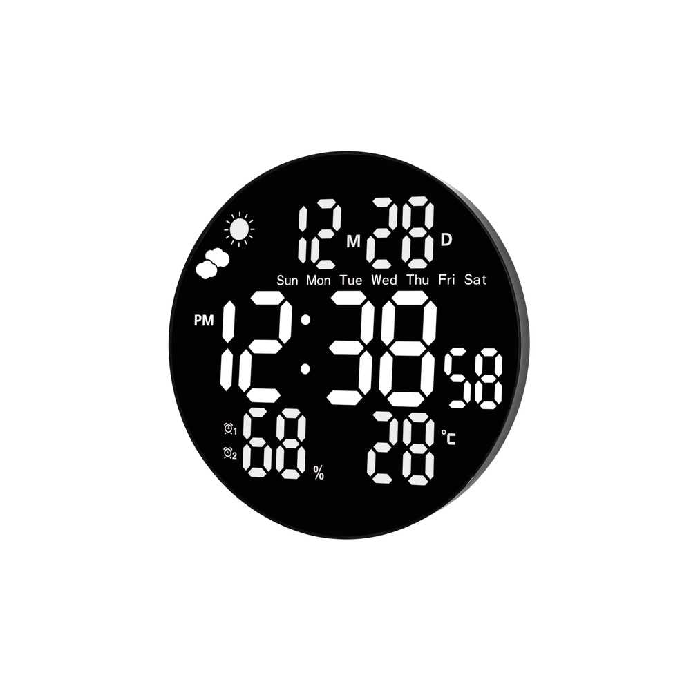 Sieninis skaitmeninis LED laikrodis su data, temperatūros ir drėgmės rodmenimis, žadintuvu ir nuotolinio valdymo pultu, 25 cm-Na
