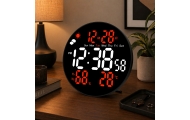 Zegar Ścienny Cyfrowy LED Data Temperatura Wilgotność Alarm Pilot 25 cm