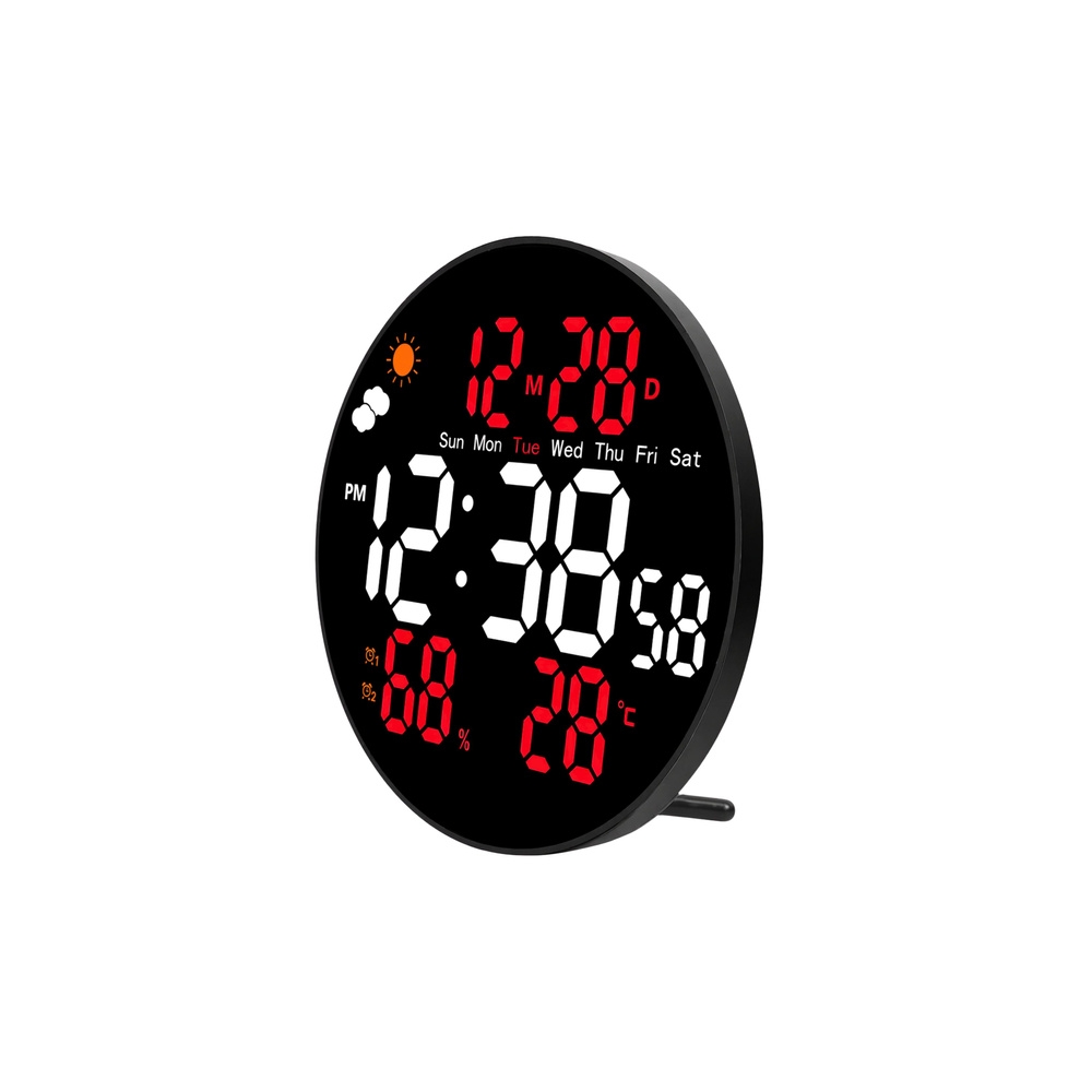 Sieninis skaitmeninis LED laikrodis su data, temperatūros ir drėgmės rodmenimis, žadintuvu ir nuotolinio valdymo pultu, 25 cm-Na