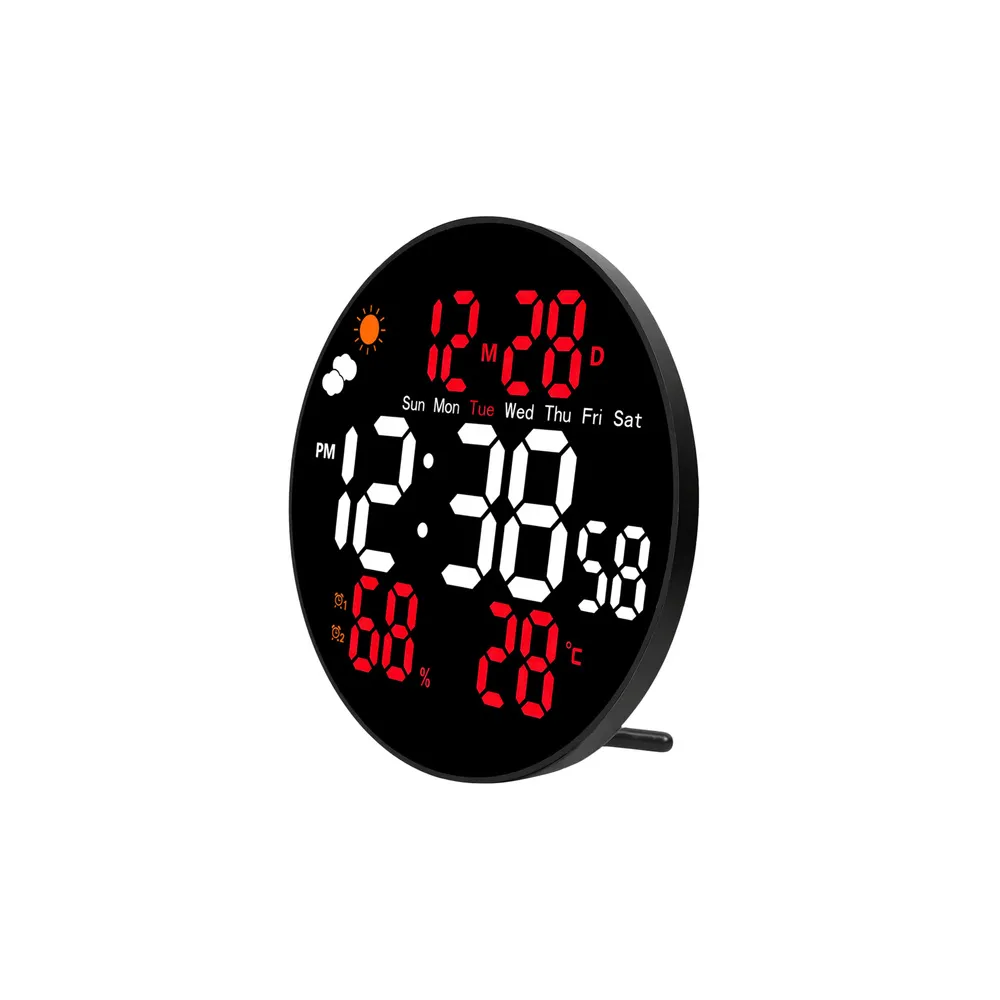 Sieninis skaitmeninis LED laikrodis su data, temperatūros ir drėgmės rodmenimis, žadintuvu ir nuotolinio valdymo pultu, 25 cm-Na