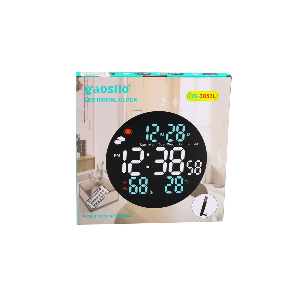 Sieninis skaitmeninis LED laikrodis su data, temperatūros ir drėgmės rodmenimis, žadintuvu ir nuotolinio valdymo pultu, 25 cm-Na
