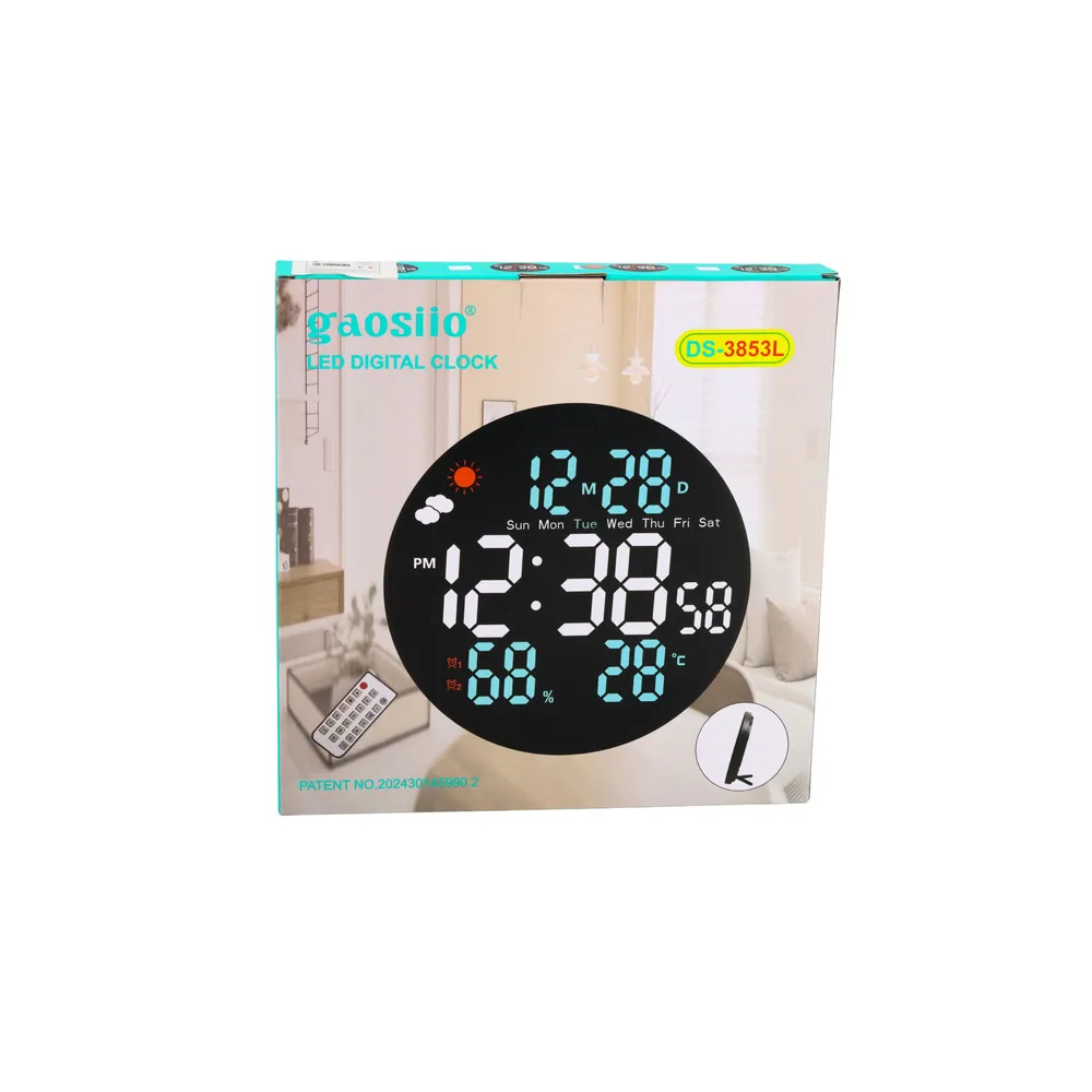 Sieninis skaitmeninis LED laikrodis su data, temperatūros ir drėgmės rodmenimis, žadintuvu ir nuotolinio valdymo pultu, 25 cm-Na