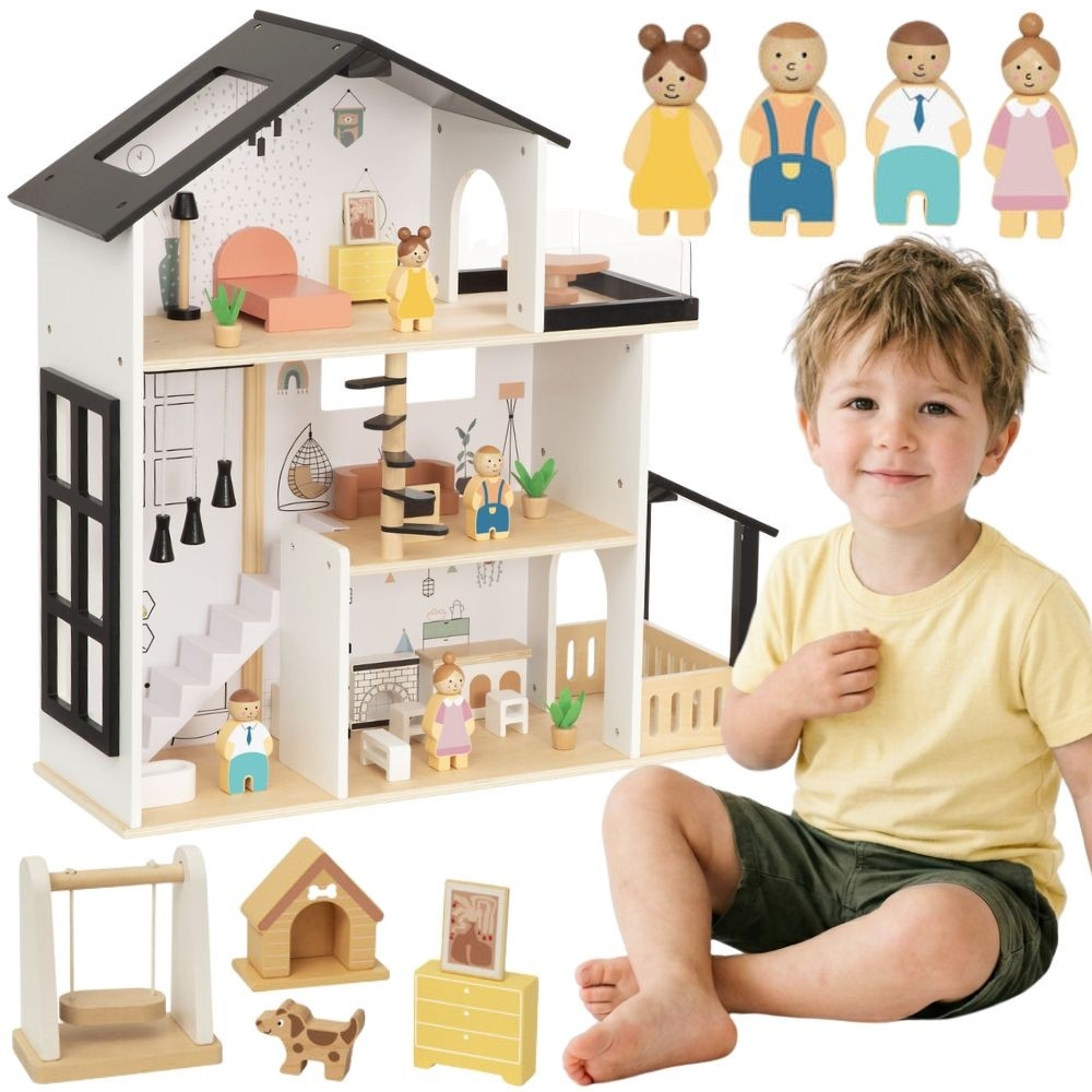 Medinis lėlių namelis TOOKY TOY, 25 dalių rinkinys-Žaislai, Lėlių namai ir baldai-e-vaikas