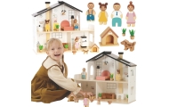 TOOKY TOY Wooden Dollhouse with Accessories and Family 20 pcs.					
